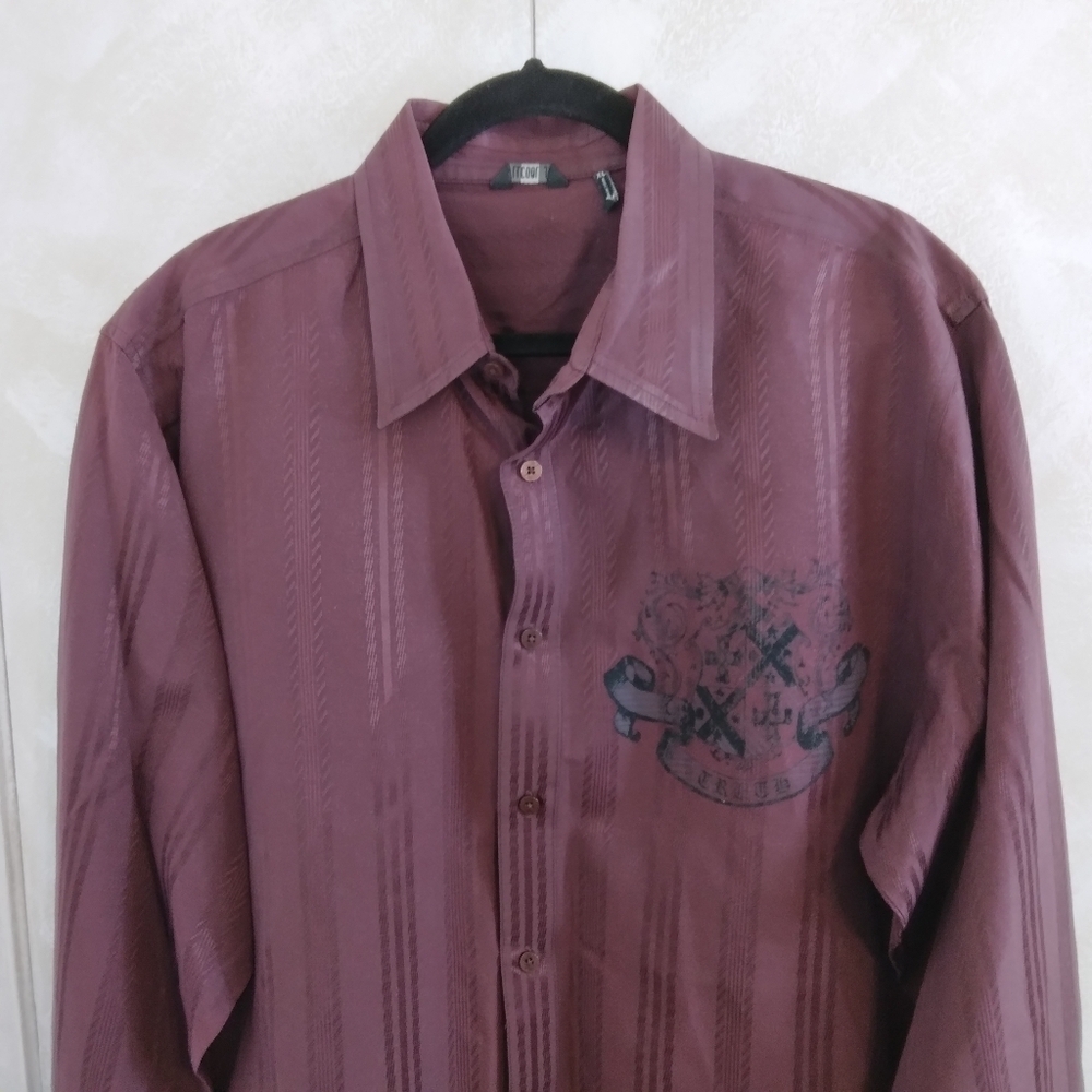 LLCool J Long Sleeve Button Up Burgandy Maroon Graphic